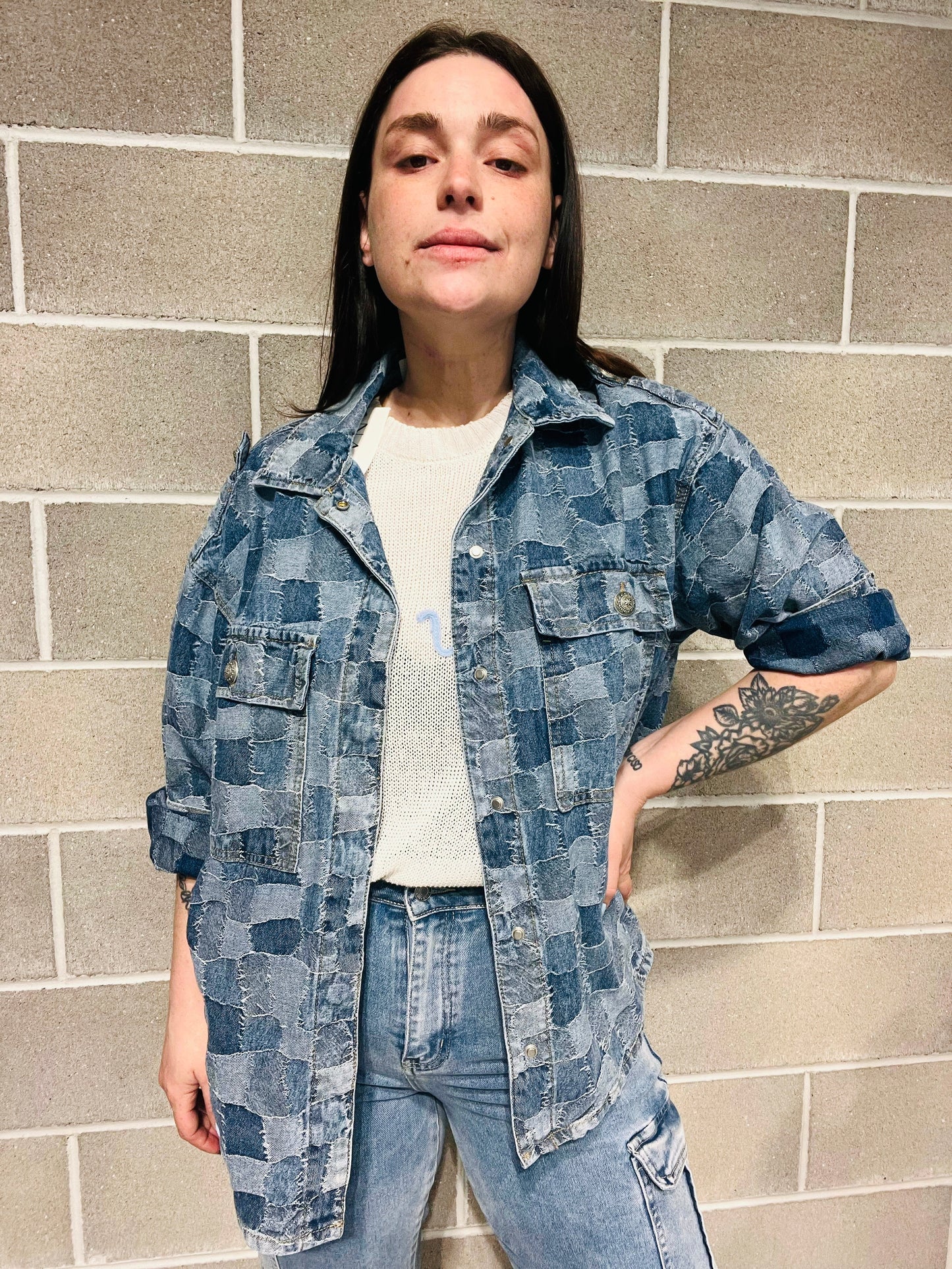 GIACCA IN JEANS QUADRETTI