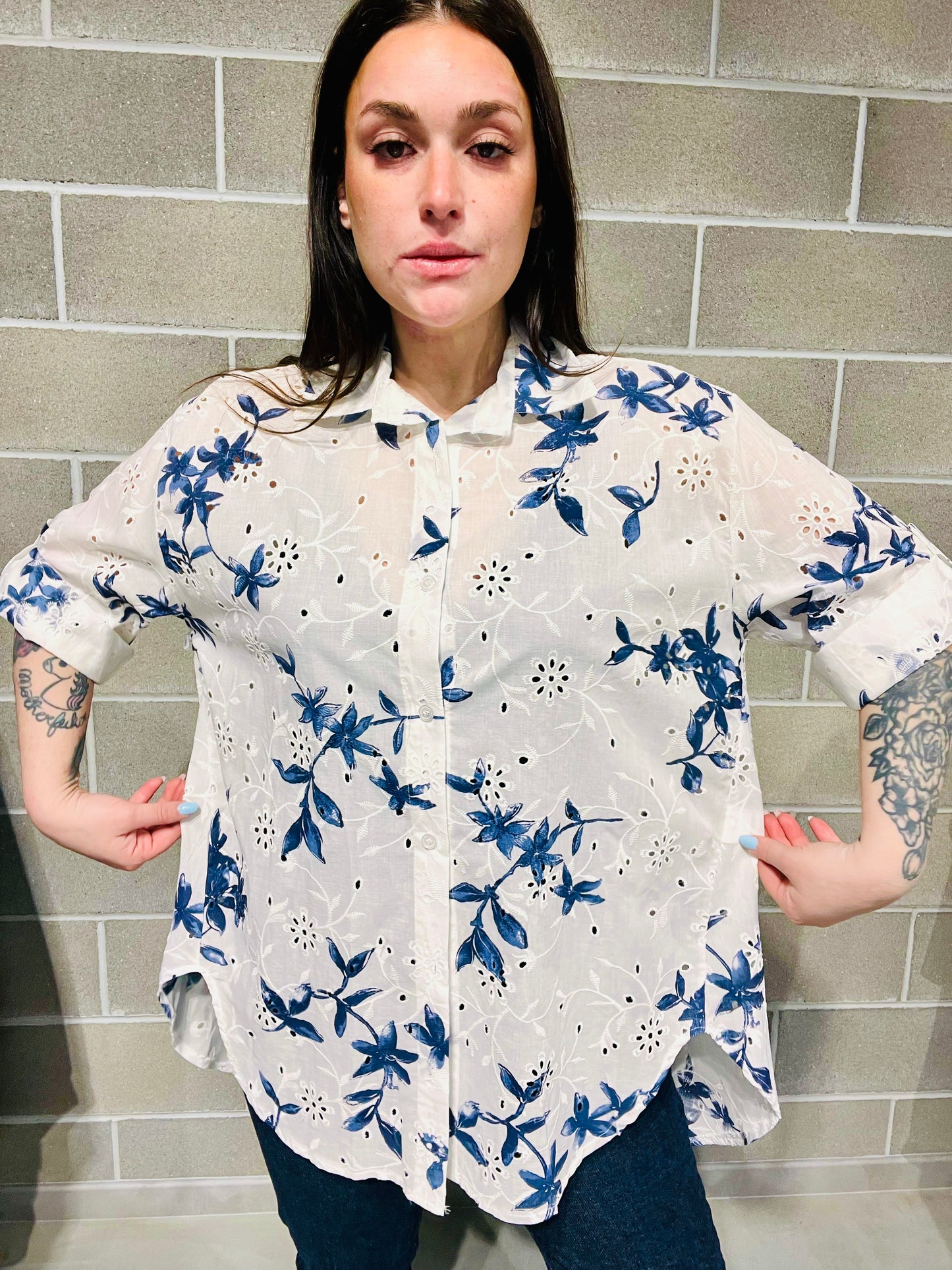 CAMICIA MAXI SANGALLO FOGLIE CURVY