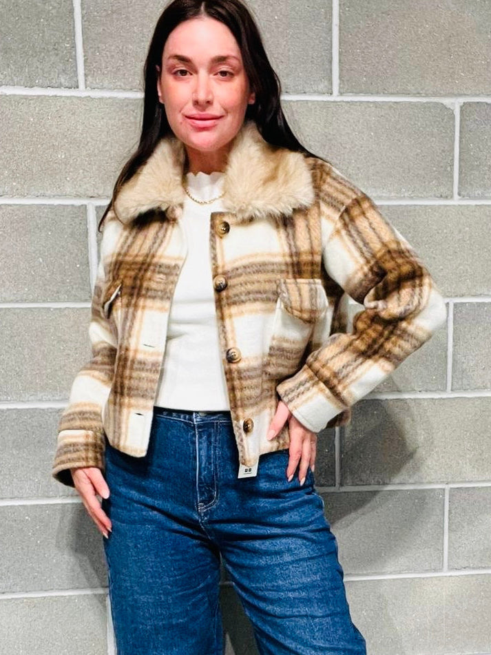 CAPPOTTINO CROP QUADRI COLLETTO ECOPELLICCIA