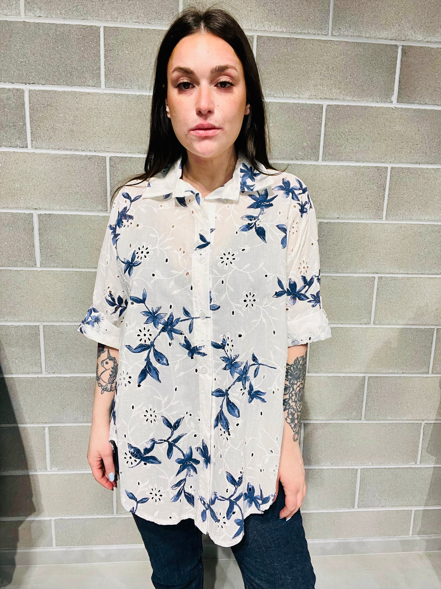 CAMICIA MAXI SANGALLO FOGLIE CURVY