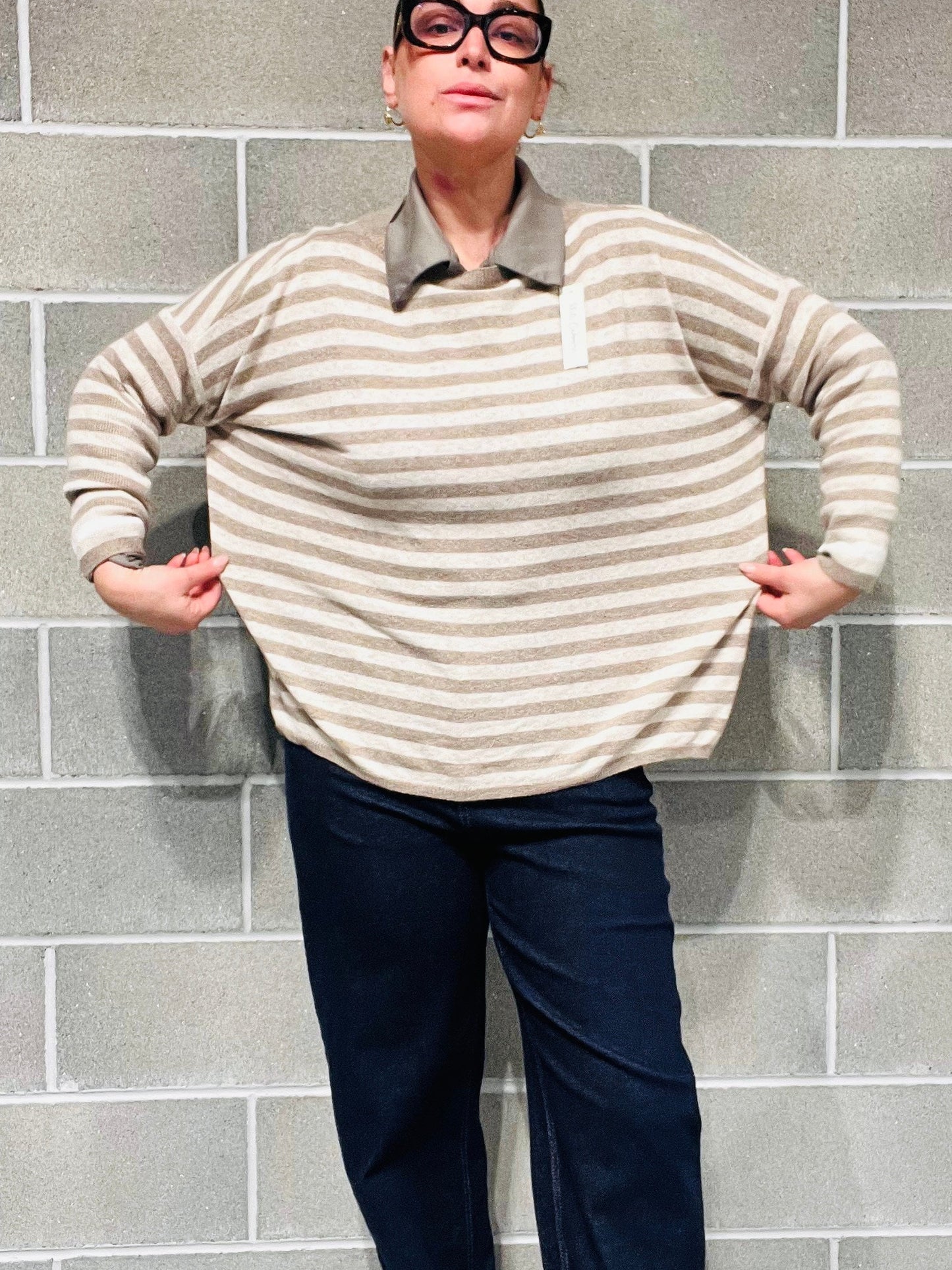 MAGLIONE OVER RIGATO MISTO CASHMERE