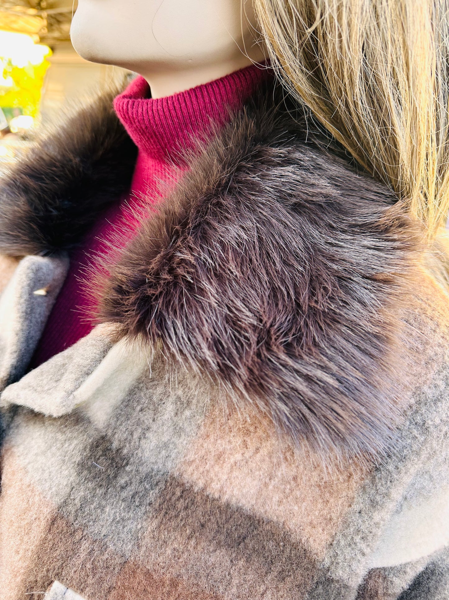 CAPPOTTINO CROP QUADRI COLLETTO ECOPELLICCIA