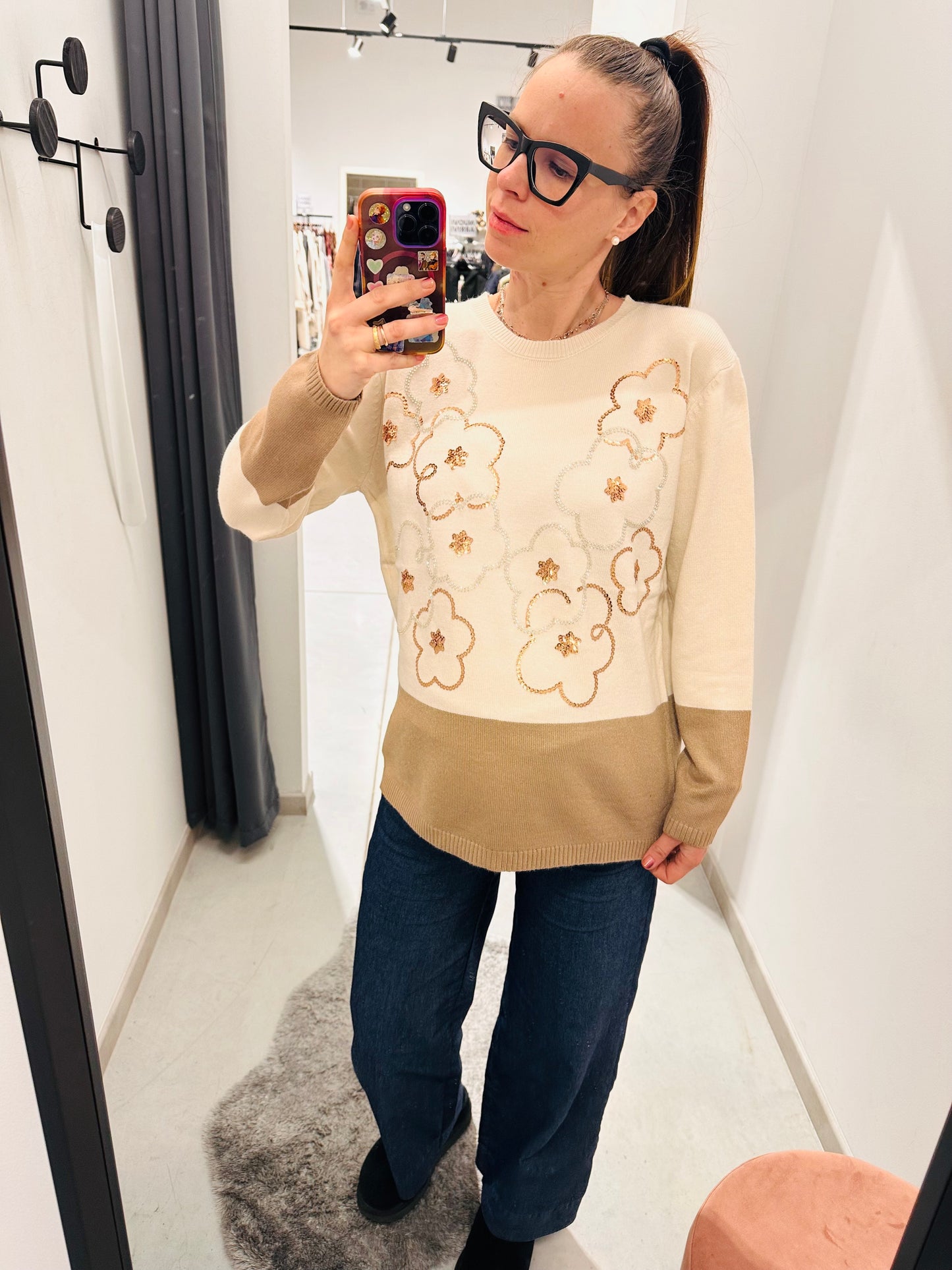 MAGLIONCINO FIORI PAILLETTES