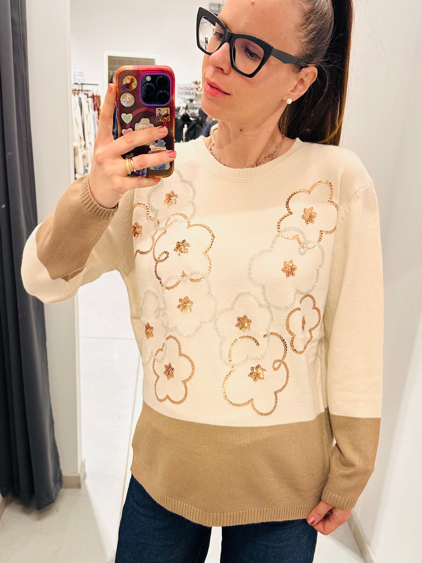 MAGLIONCINO FIORI PAILLETTES