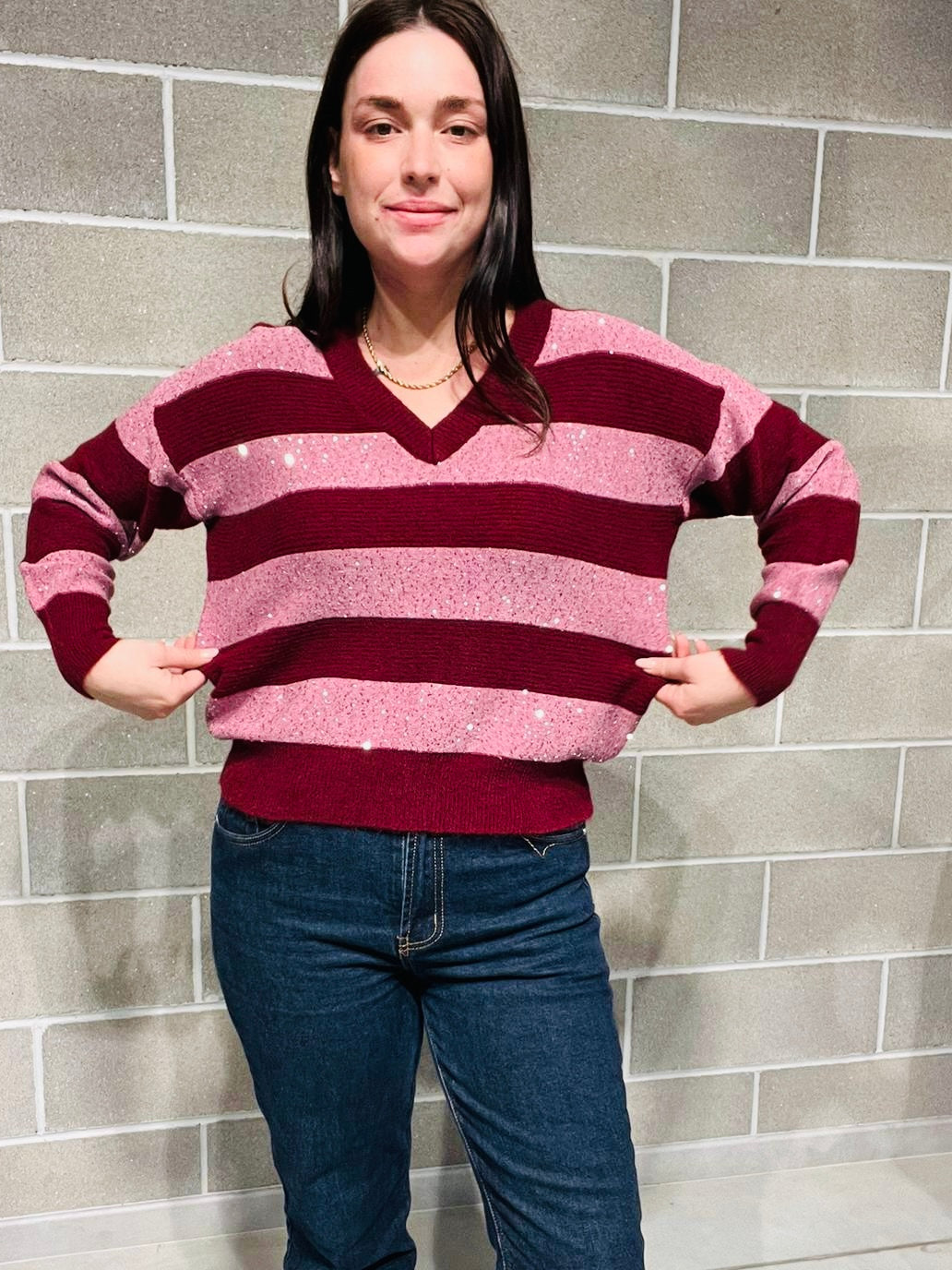 MAGLIONE SCOLLO V PAILLETTES