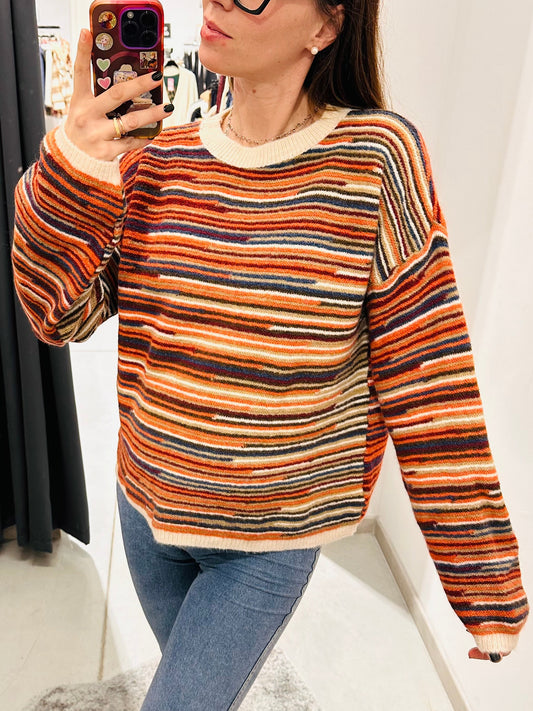 MAGLIONE OVER RIGATO MISTO LANA