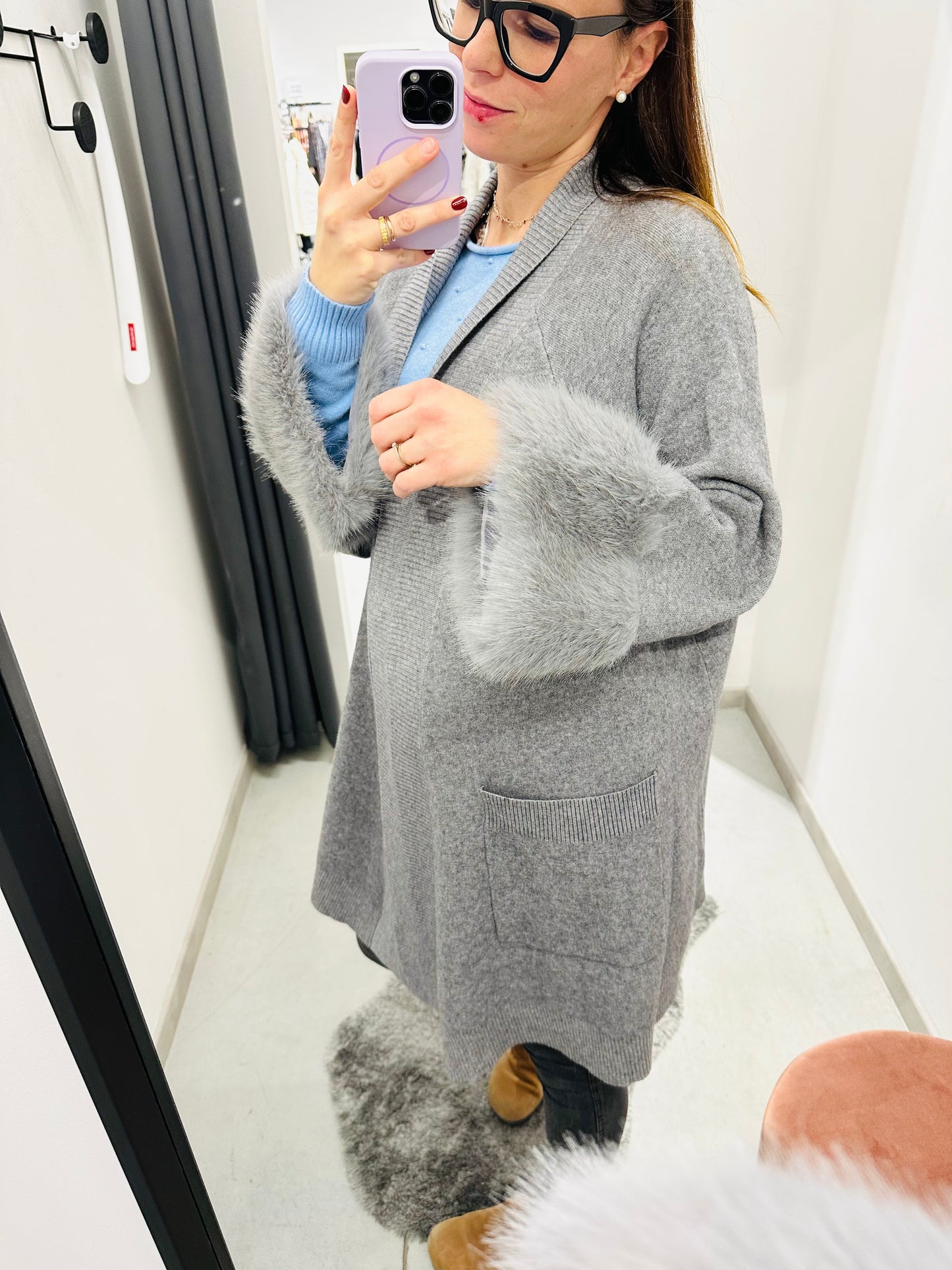 CARDIGAN CALDA VISCOSA ECOPELLICCIA CURVY