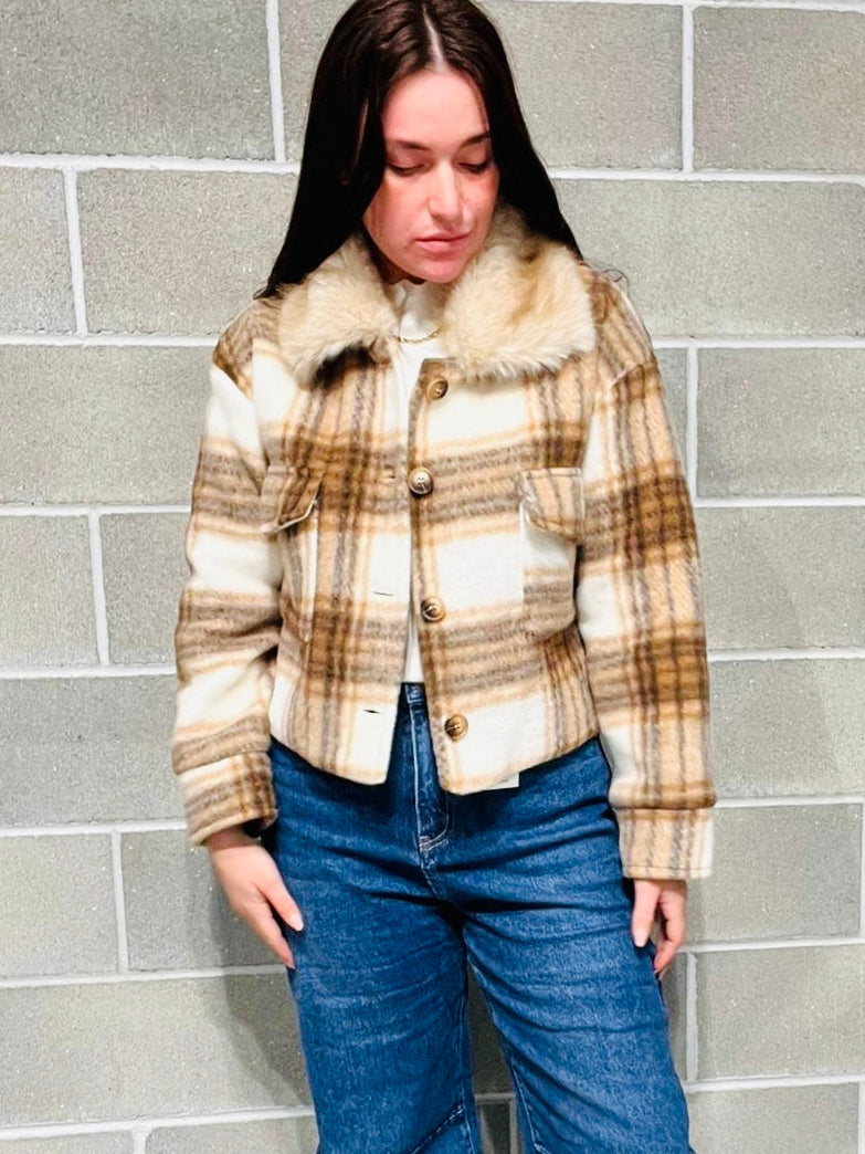 CAPPOTTINO CROP QUADRI COLLETTO ECOPELLICCIA