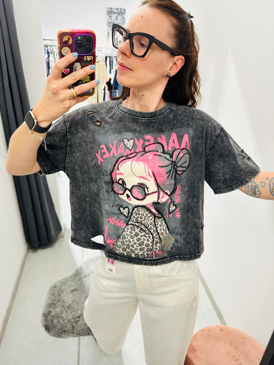 T-SHIRT CROP BIMBA ROTTURE